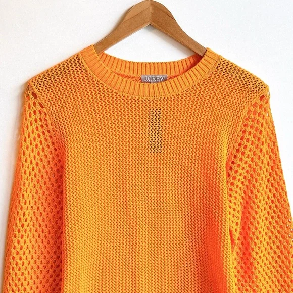 NEW J. Crew Shirt Crochet Crewneck Beach Sweater Orange Nautical Swim Resort - Picture 5 of 12